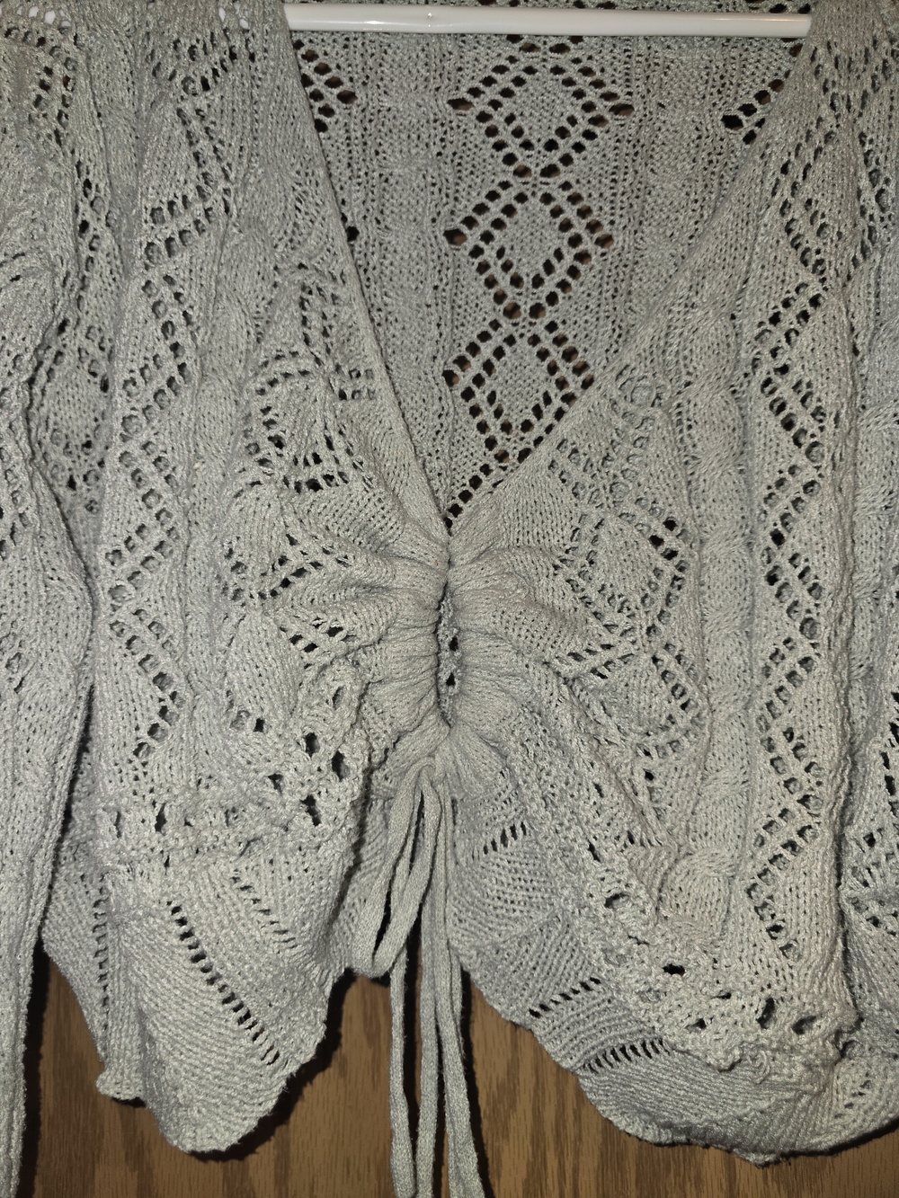 Drawstring Open-Knit Cardigan in Sage Green - Picture 2 of 2